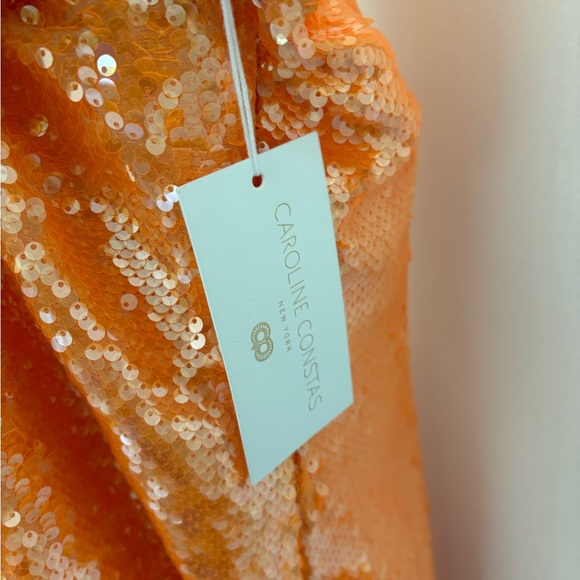 NWT Caroline Constas Orange Sequin Halter Midi Dress - Picture 4 of 9